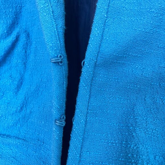 Lafayette 148 NY Textured Blazer Jacket Blue Ruched Cotton Stretch Womens 4 - Picture 3 of 8